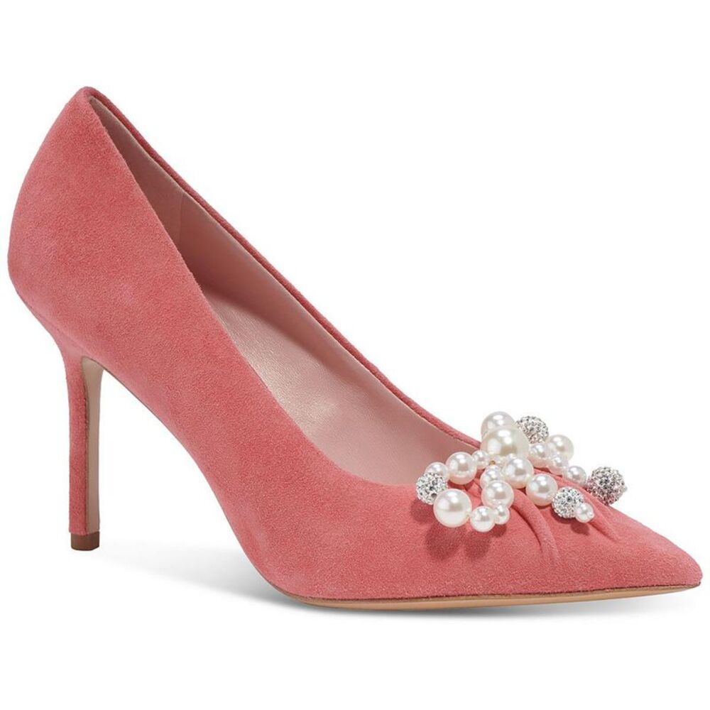Kate Spade New York Womens Elodie High Pink Suede Embellished Pumps Shoes NWT